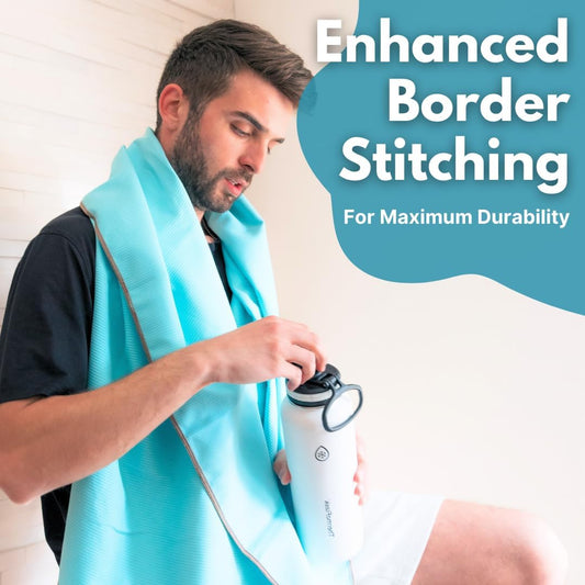 ECCOSOPHY Microfiber Beach Towel – Quick Dry Gym Towel, Highly Absorbent with Ribbed Texture, Lightweight – Ideal for Travel, Pool, Yoga, Fitness & Outdoor Adventures – 40x20 Aqua