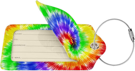 Artistic Tie Dye Luggage Tags Set of 2 Colorful Leather Luggage Tags ID Label for Travel Backpack Bag, Name Labels Suitcase Labels Identifiers Baggage Tags for Adults Kids Women Girls