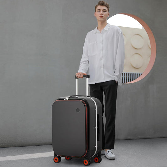mixi Luggage Suitcase with Spinner Wheels, 24'' Checked Travel Luggage Aluminum Frame PC Hardside with TSA Lock & Cover - Black Hollow Wheel