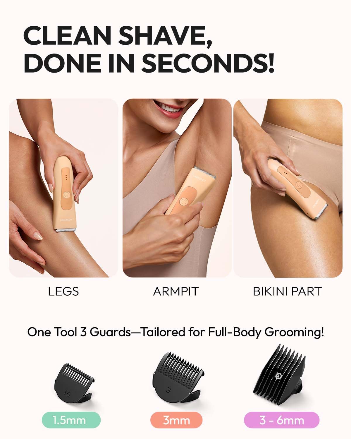 LADYSPOT™ Finishing Trimmers, Electric Shaver for Women, Hair Trimmer for Womens, Shaving & Grooming Sets Kit with 3 Guard and Replaceable Ceramic Blade Heads, Waterproof Wet/Dry(Orange)