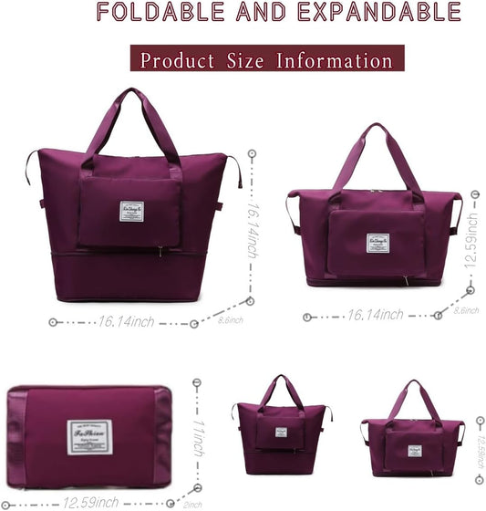 Large Capacity Foldable Travel Bag, Expandable lightweight Carry on Bag, Dry with Wet Separation Spor Duffel Bags