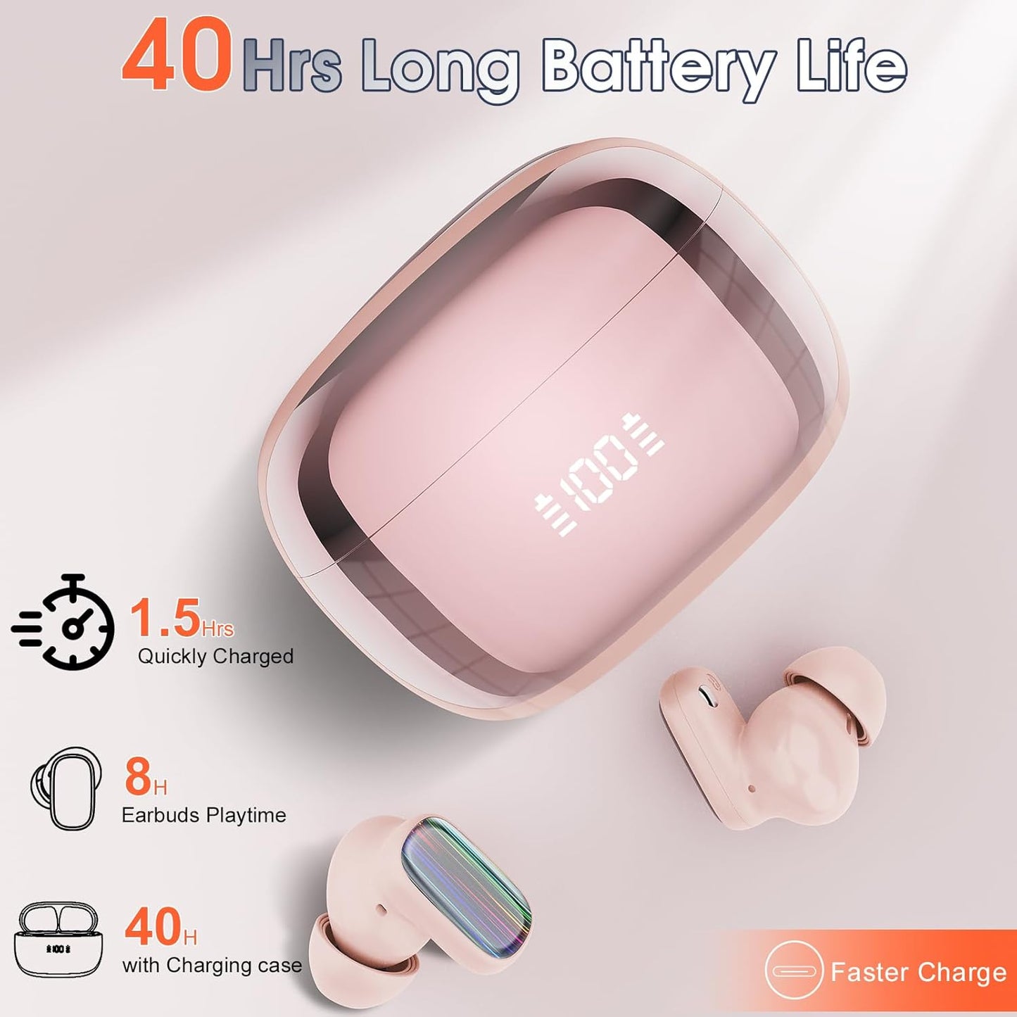 AI Language Translator Earbuds Real Time, 164 Language/6 Translation Modes Translator Earbuds 3-in-1 Translation Headphones, Bluetooth 5.4 Translation Device for Travel Business Learning, Rose Gold