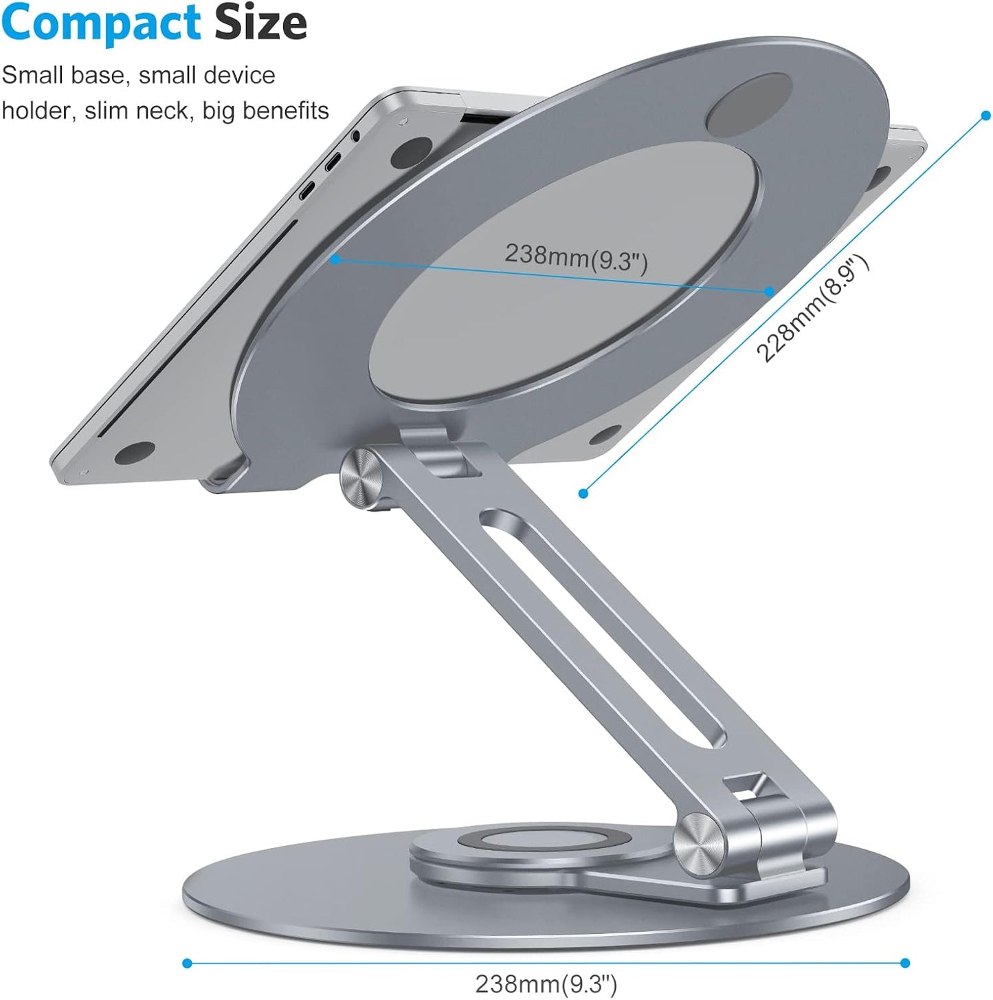 OMOTON Adjustable Laptop Stand with 360 Rotating Base, Ergonomic Laptop Riser for Collaborative Work, Dual Rotary Shaft Fully Foldable for Easy Storage, Fits All Laptops up to 16 inches, CoolGrey