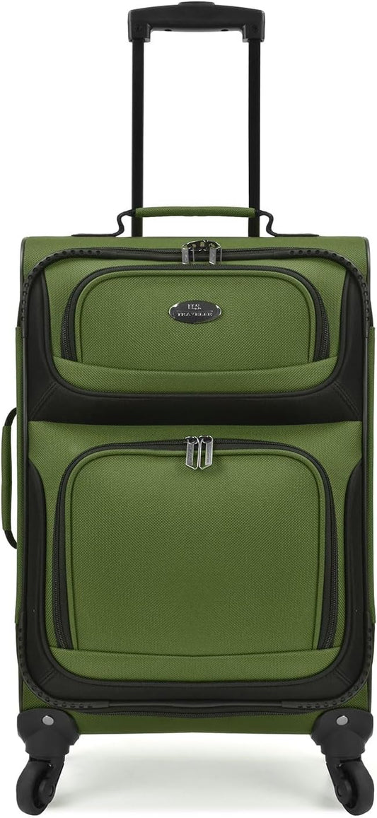 U.S. Traveler Lightweight Rolling 20" Carry On Luggage Softside Suitcase, Green, 4 Wheel