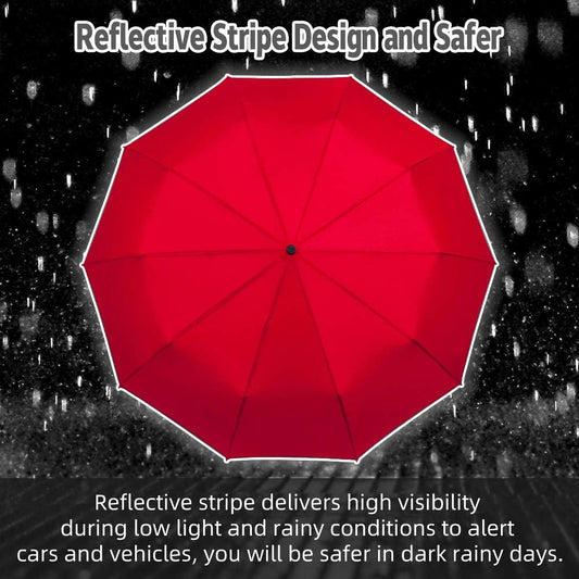 FDJASGY Windproof Travel Umbrella with Teflon Coating Auto Open Close Lightweight Sun&Rain Umbrella with 10 Rib Construction and Reflective Stripe Zipper Pouch