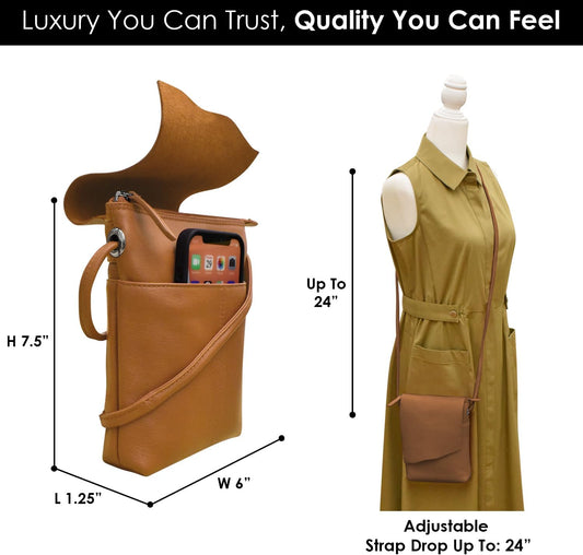 ili New York Leather Mini Sac Crossbody - Genuine Leather Crossbody Bags for Women with RFID Blocking, Adjustable Strap