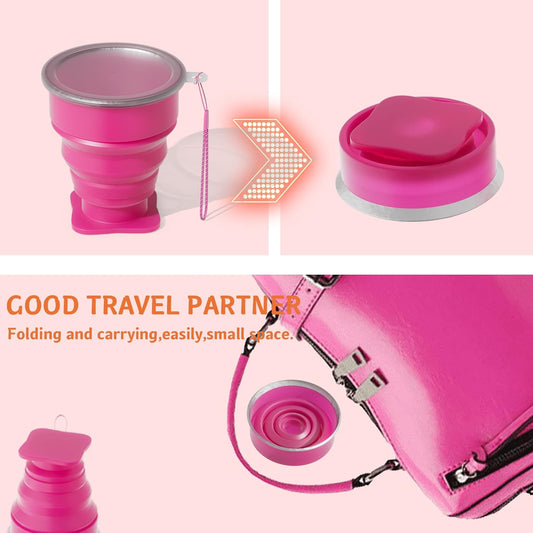Collapsible Cup- Silicone Foldable Cups Expandable Folding DrinkingCup -Reusable Portable Mugs-Cup For Travel, Camping, Hiking, Survival, Car, Picnic, Beach, Holiday Vacation, Outdoor Sports Rose