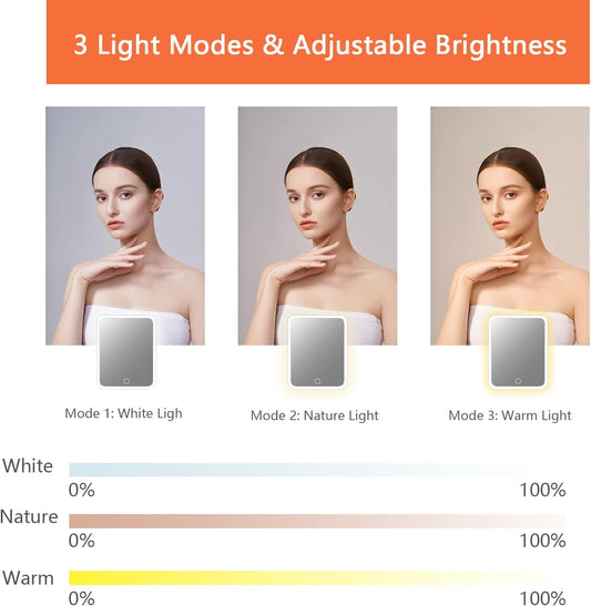 Makeup Bag with Led Mirror,Travel Makeup Organizer with 3 Color Setting & 10X Magnifying Mirror, Portable Storage and Adjustable Dividers Travel Makeup Bag-orange