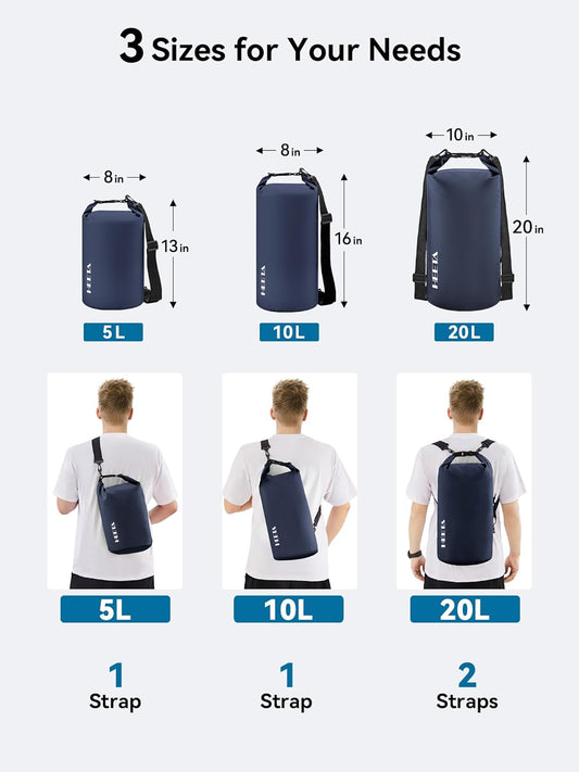 HEETA Waterproof Dry Bag for Women Men(Upgraded Version) 5L/10L/20L/30L/40L Roll Top Lightweight Dry Storage Bag Backpack with Emergency Whistle for Travel, Swimming, Boating, Kayaking, Camping, Beach