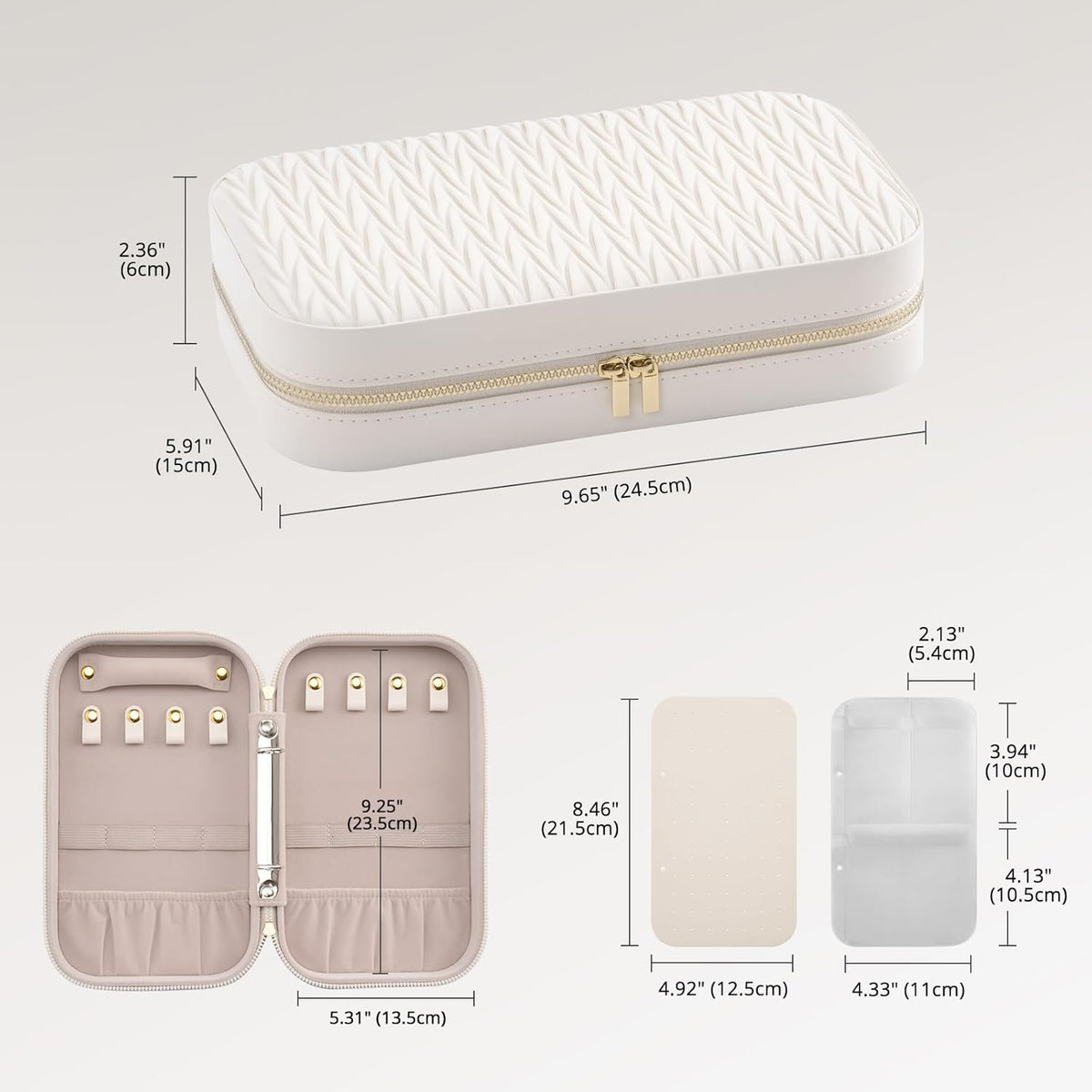 Lolalet Travel Jewelry Organizer, Jewelry Storage Case with Pocket, Earrings Necklaces Bracelets Ring Zippered Storage Pouch for Women -White