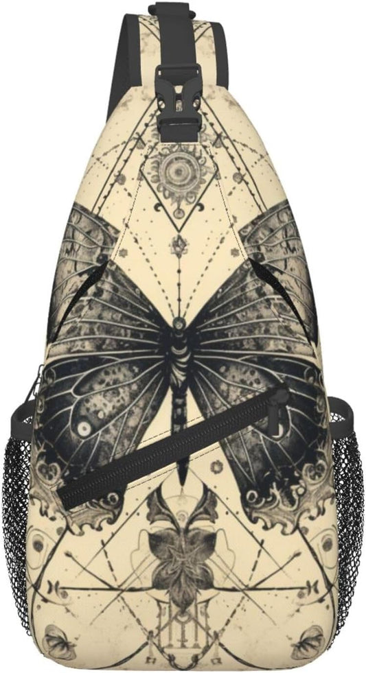 SUPLUCHOM Sling Bag Butterfly Goth Vintage Tarot Hiking Daypack Crossbody Shoulder Backpack Travel Chest Pack for Men Women
