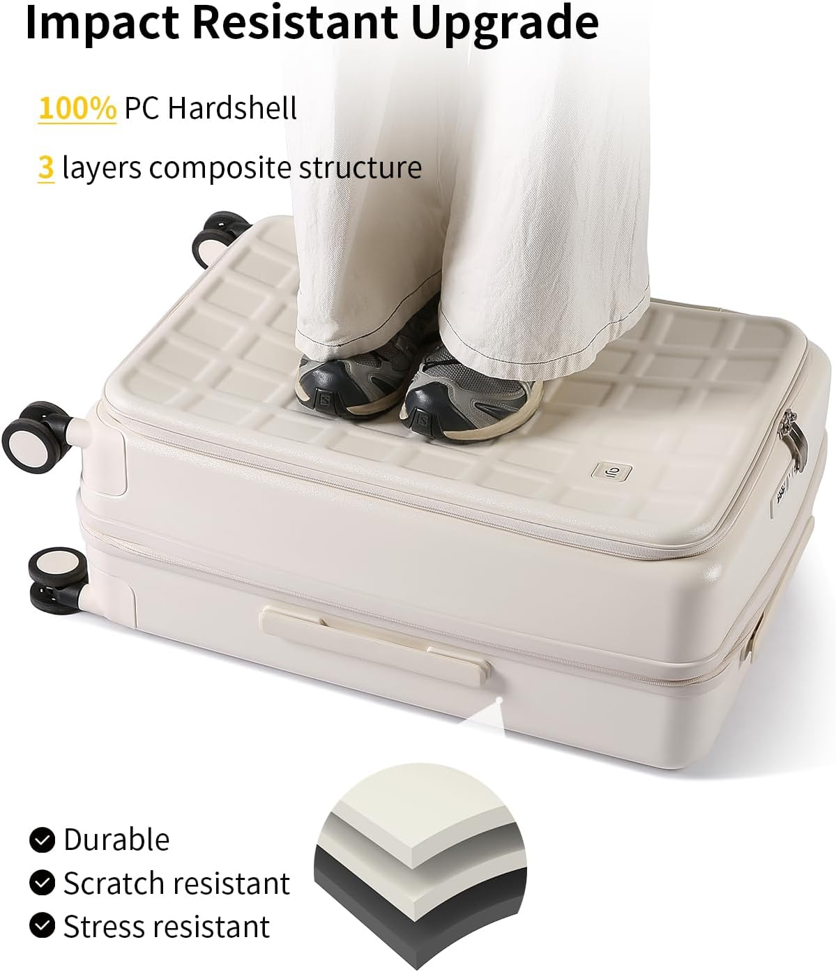 aji Expandable Top Opening 26 Inch Checked Luggage with Spinner Wheels, Large Suitcase with TSA Lock, Hard Shell Travel luggage Suitcases for Men Women, for 20+Days Travel, Coconut White