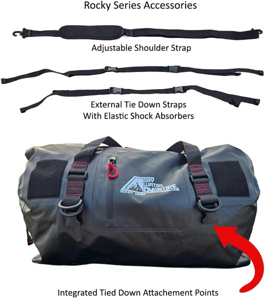 Motorcycle Waterproof Duffel Bag With Tie Down Straps, Marine Grade (120 Liter/31.7 Gallon, Rocky Series, Black)