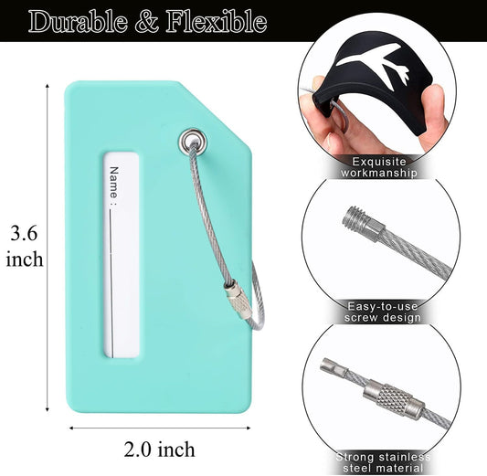 7 Pack Silicone Luggage Tag Travel Suitcase Tags with Name ID Card Perfect to Quickly Spot Baggage Handbag (Mint Green)