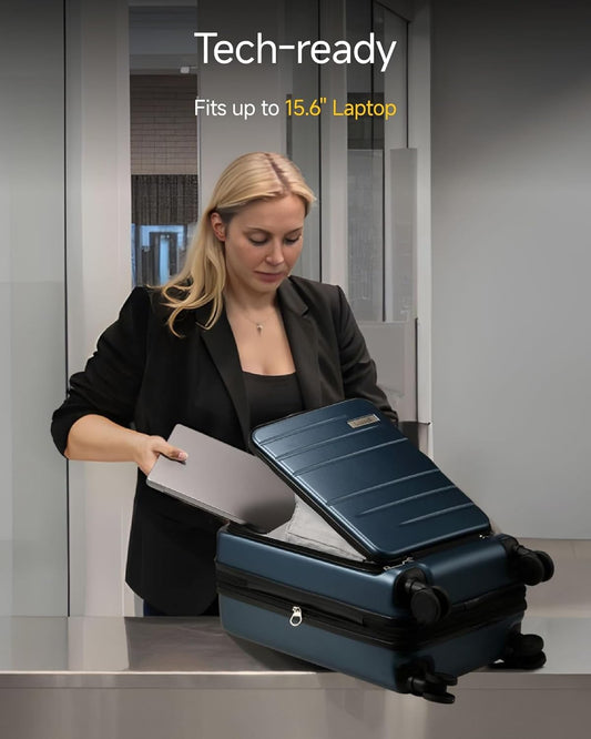 LUGGEX Carry On Luggage 22x14x9 Airline Approved, Expandable Polycarbonate Suitcase with Front Pocket (Charcoal Metallic, 20 Inch, 35L)