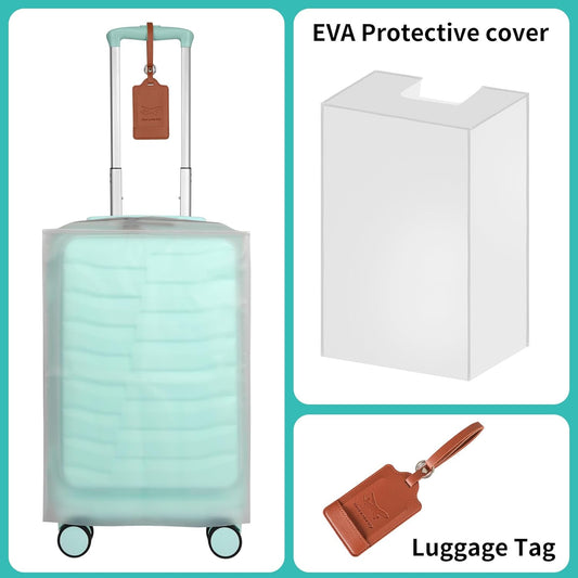 22×14×9 Airline Approved Carry On Luggage with Front Open Pocket Expandable, Spinner Wheels, ABS+PC Hardshell Small 20inch Suitcase with Protective Cover and Luggage Tag, Mint Green