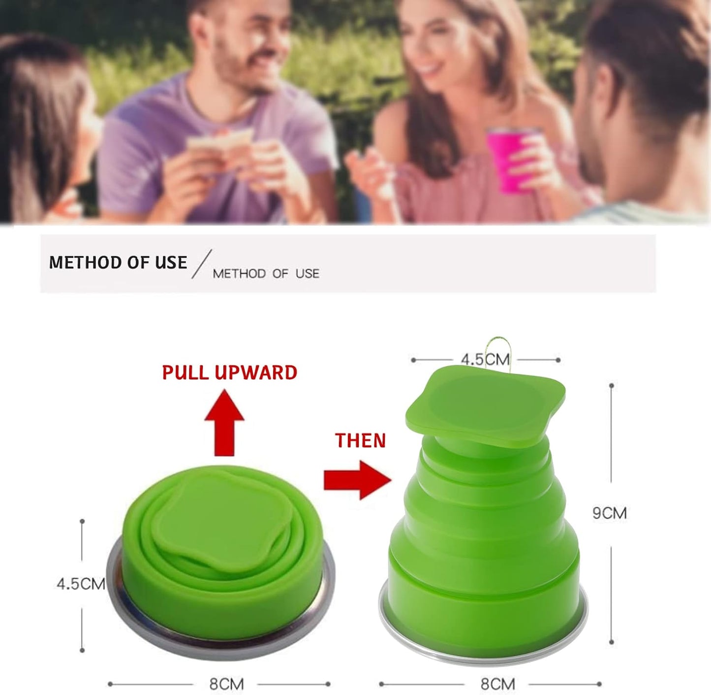 Collapsible Silicone Foldable Cup - Expandable Folding Drinking Cup - Reusable Portable Mugs For Travel, Camping, Hiking, Survival, Car, Picnic, Beach, Holiday Vacation, Outdoor Sports