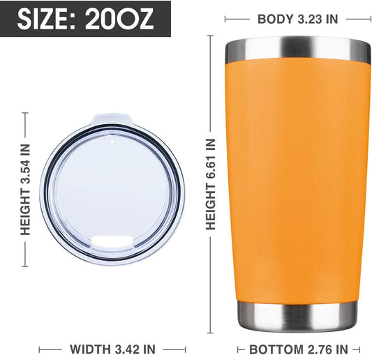 20oz Tumbler Bulk Stainless Steel Vacuum Insulated Tumblers with Lid Double Wall Travel Mug, Durable Powder Coated Coffee Cup, Suitable for Ice Drinks and Hot Beverage (Orange 1pack)
