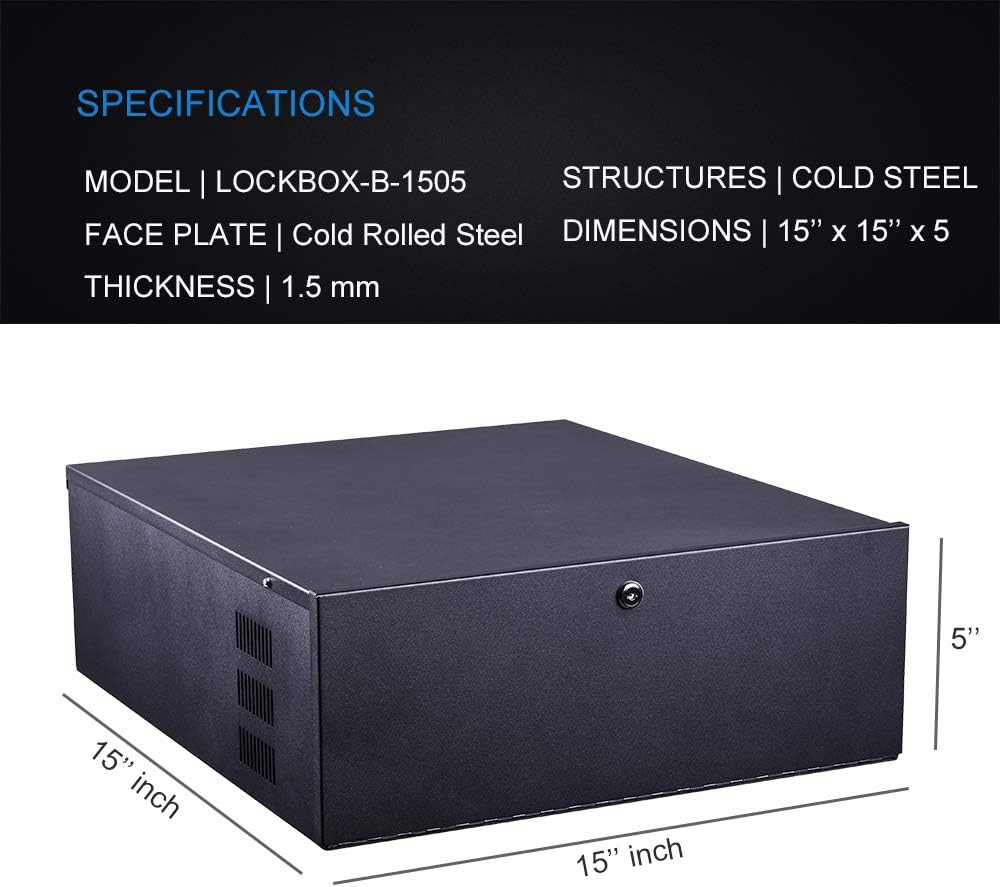 Kenuco White Heavy Duty 16 Gauge Steel DVR Security Lockbox with Fan (BK 15'' X 14.86'' X 4.96'')