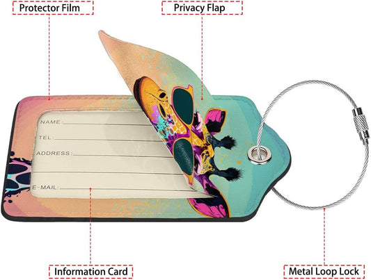 Funny Gunglasses Giraffe Luggage Tag Personalized Luggage Tags for Suitcases,Leather Bag Tags for Backpacks Handbag with Name ID Label Travel Essentials Baggage Tags 2 Pack