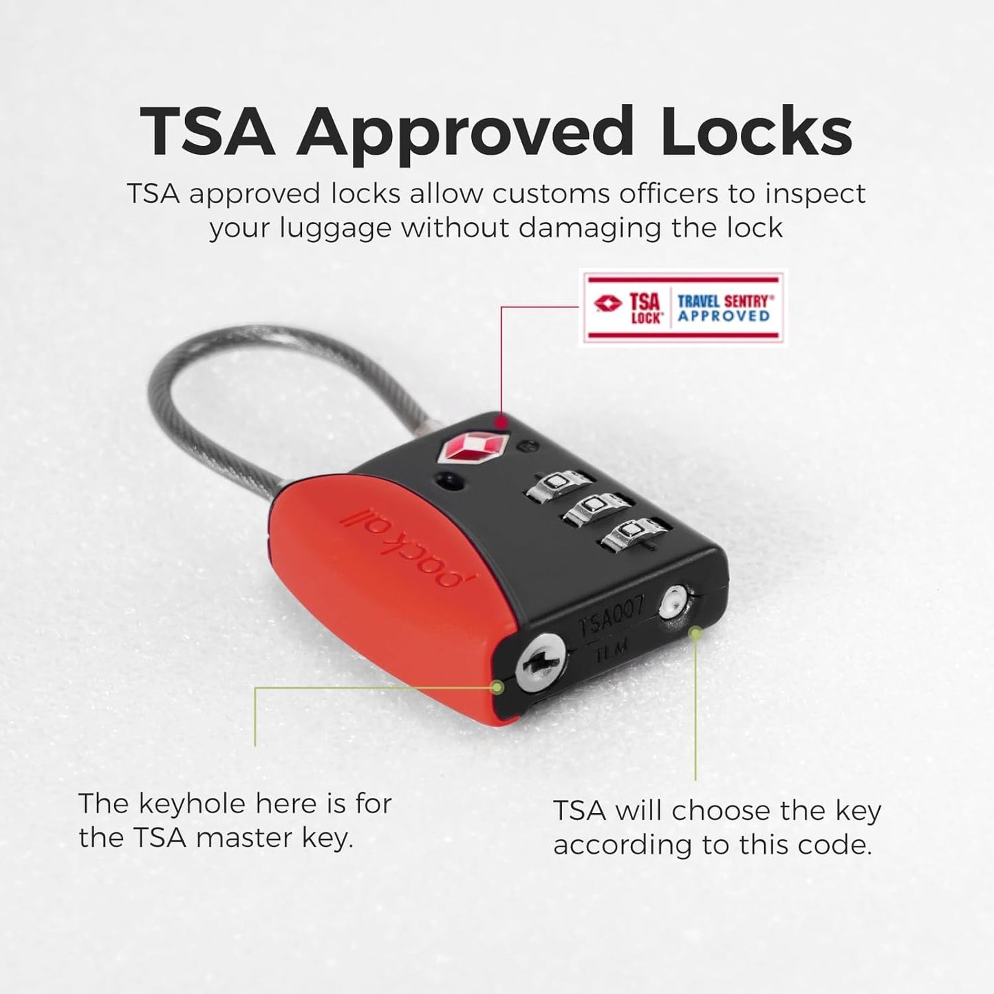 pack all TSA Approved Cable Luggage Locks, 3 Digit Combination Padlocks, Travel Lock for Suitcases & Bag, Alloy Body, Travel Accessories (1 Pack)(Red)