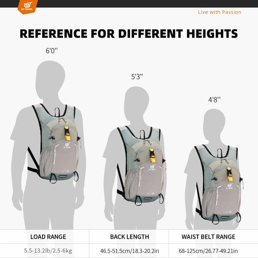 SKYSPER Small Hiking Backpack - 15L Travel Daypack Lightweight Bag Water Resistant Hiking Backpacks for Women Men