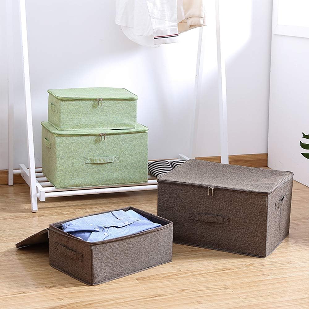 ANMINY Storage Bins with Zipper Lids 36 Qt Lidded Fabric Storage Boxes Baskets Cubes with Handles Collapsible Washable Cotton Linen Closet Shelf Clothes Organizer Containers - Coffee, Large