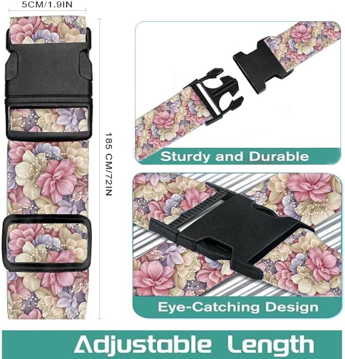 Luggage Straps for Suitcases Travel Belt Accessories, Cute Suitcase Strap, Adjustable Luggage Belt Strap, Heavy Duty with Quick-Release Buckle Luggage Strap Luxury Flowers Leaf