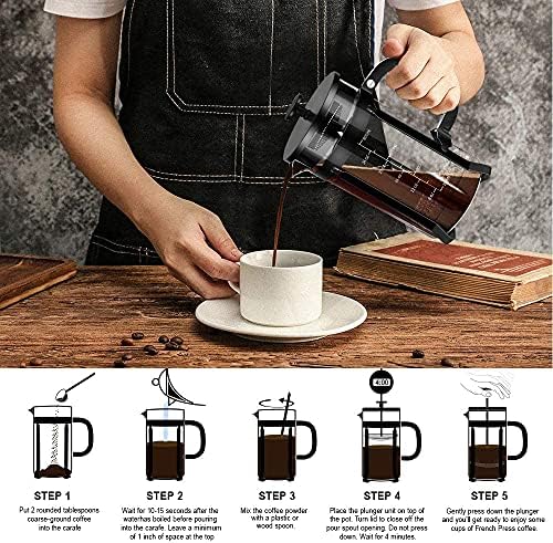QUQIYSO French Press 34oz, Stainless Steel and Thickened Glass Coffee Maker