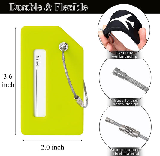 7 Pack Silicone Luggage Tag for Suitcases with Name ID Card, TSA Approved, Privacy Protection Travel Suitcase Tags (Grass Green)