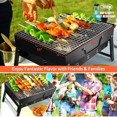 KOCASO Portable Charcoal Grill Foldable - Lightweight BBQ Smoker Grill for Camping, Tailgating, Picnics & Outdoor Grilling, Compact Design with Removable Ash Catcher