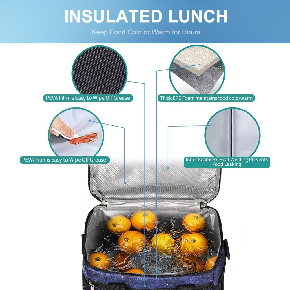 iknoe Large Foldable Cooler Bag, 8.5L Insulated Lunch Bag, Leakproof Lunch Cooler Tote with Multi-Bag Design Suitable for Beach, Picnic and Office Use, Galaxy 15-Can