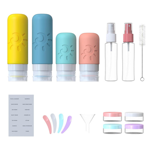 18 Pack travel Bottles for Toiletries, TSA Approved Silicone Travel Containers Leak Proof Refillable Travel Accessories for Shampoo Conditioner Lotion Body Wash(Multicolored B)