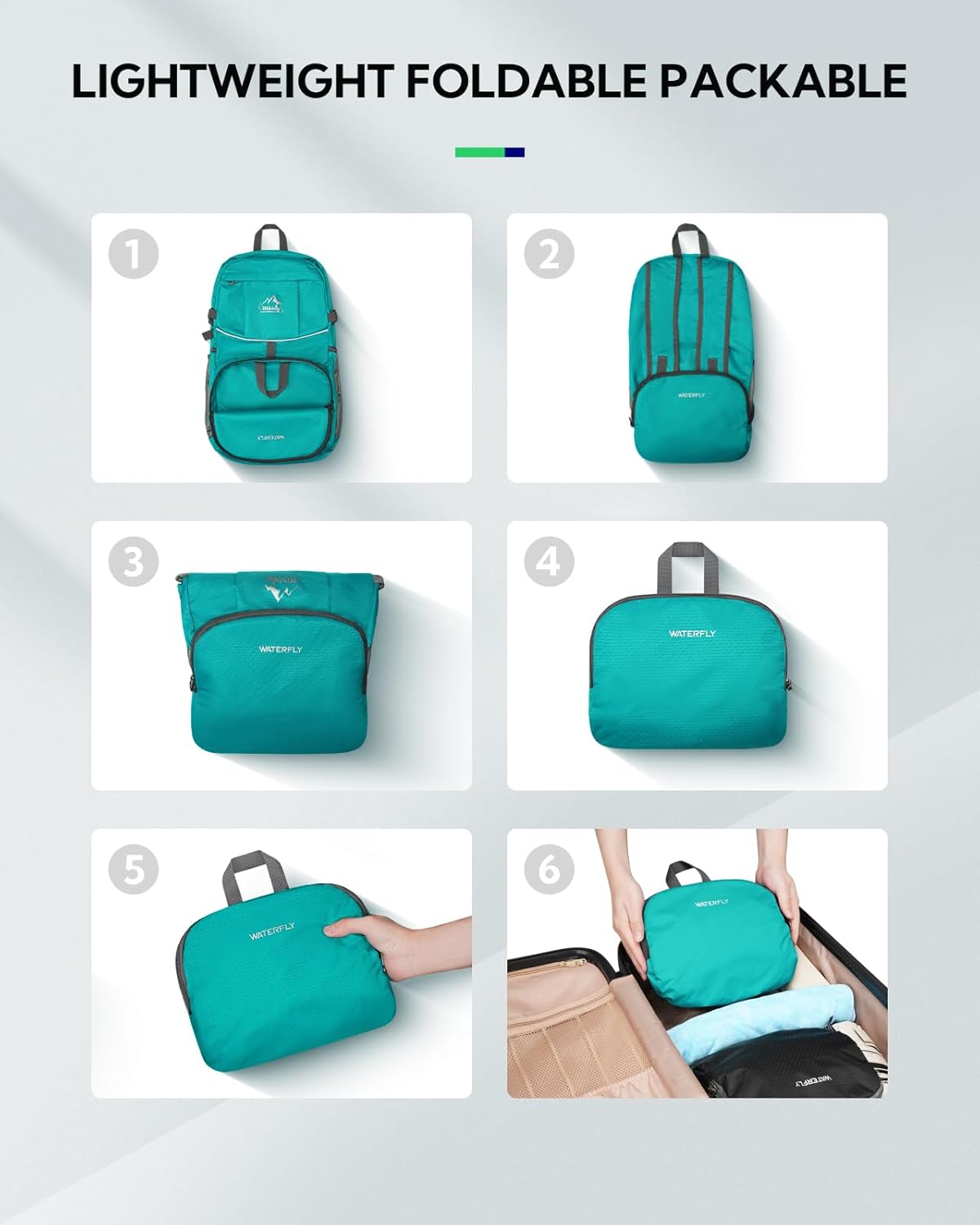 WATERFLY Hiking Foldable Daypack Backpack: 25L Ultra Lightweight Packable Waterproof Outdoor Travel Day Pack for Woman Man