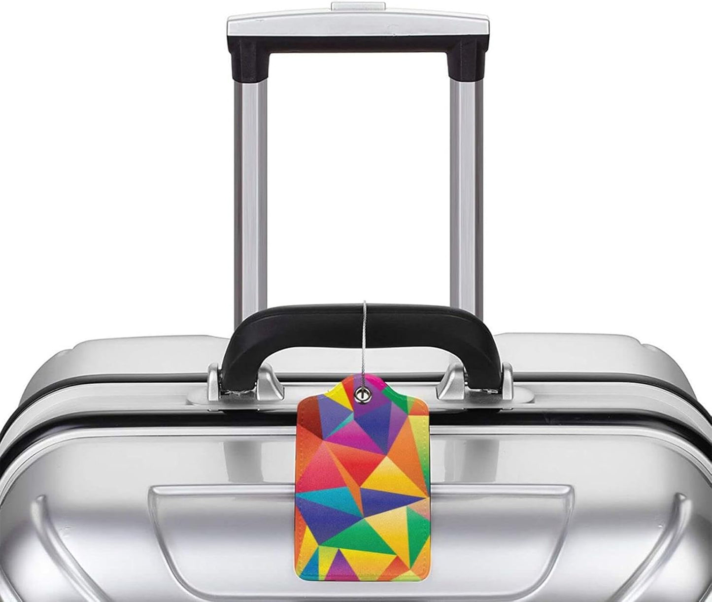 2 Pcs Luggage Tags for Suitcases Unique, Bright Rainbow Leather Baggage Tag with Colorful Geometric Pattern, Identifiers Tags with Privacy Name Address Labels & Durable Steel Loop for Women Men Travel