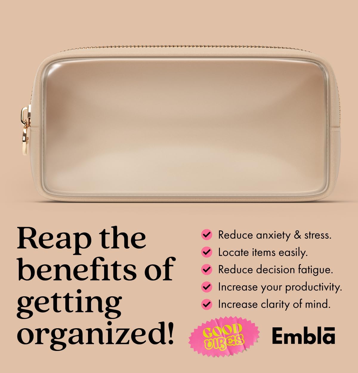 Clear Makeup Bag Zipper Pouch, Transparent Cosmetic Case Organizer, TSA Approved Travel Toiletry Case, Travel Accessories Essentials Makeup Tote for Women, Small Cute Make up Bag for Purse - Sand