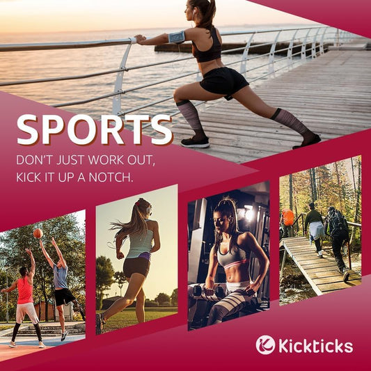 Kickticks 4 Pairs Compression Socks for Woman & Man Unisex 20-30mmHg Knee high Plus Size Wide Calves for Flying Running…