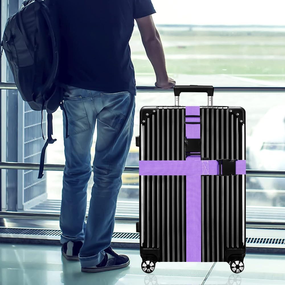 Luggage Straps for Suitcases TSA Approved-2 Pack Bright Personalized Luggage Belt Strap for Suitcase/Carry On Bag Luggage Accessories for Travel (Violet)