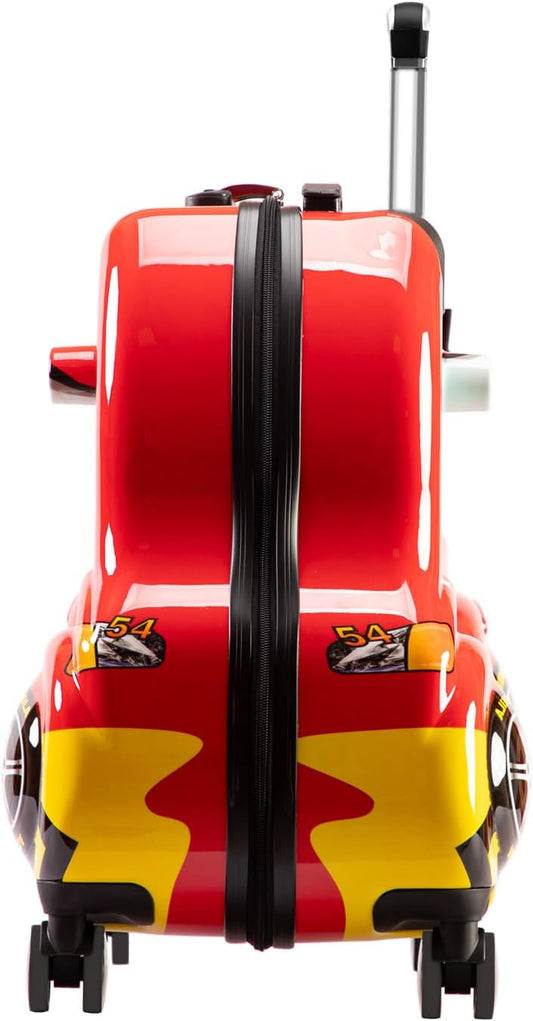 Kids Checked Ride on Luggage, 24 Inch Large Suitcase for Teens, Hardside Spinner Trunk with 360 Wheels, International Travel, Red car