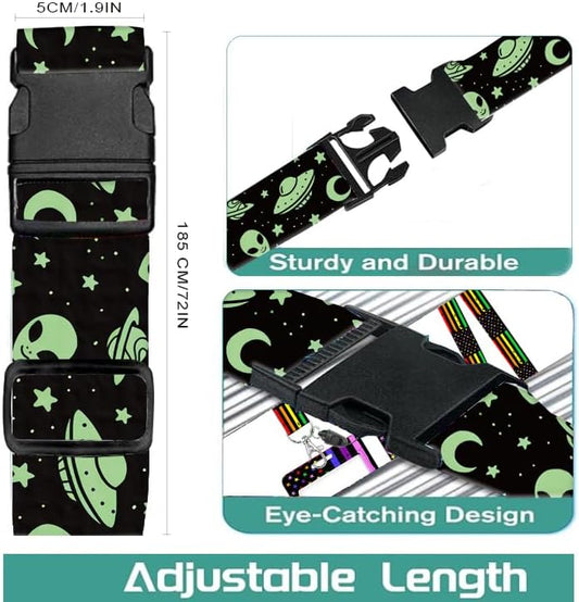 Luggage Straps for Suitcases Travel Belt Accessories, Cute Suitcase Strap, Adjustable Luggage Belt Strap, Heavy Duty with Quick-Release Buckle Luggage Strap Cute Green Aliens