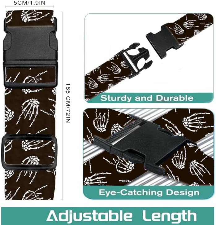 Luggage Straps for Suitcases Travel Belt Accessories, Cute Suitcase Strap, Adjustable Luggage Belt Strap, Heavy Duty with Quick-Release Buckle Luggage Strap Rock Skull Hands
