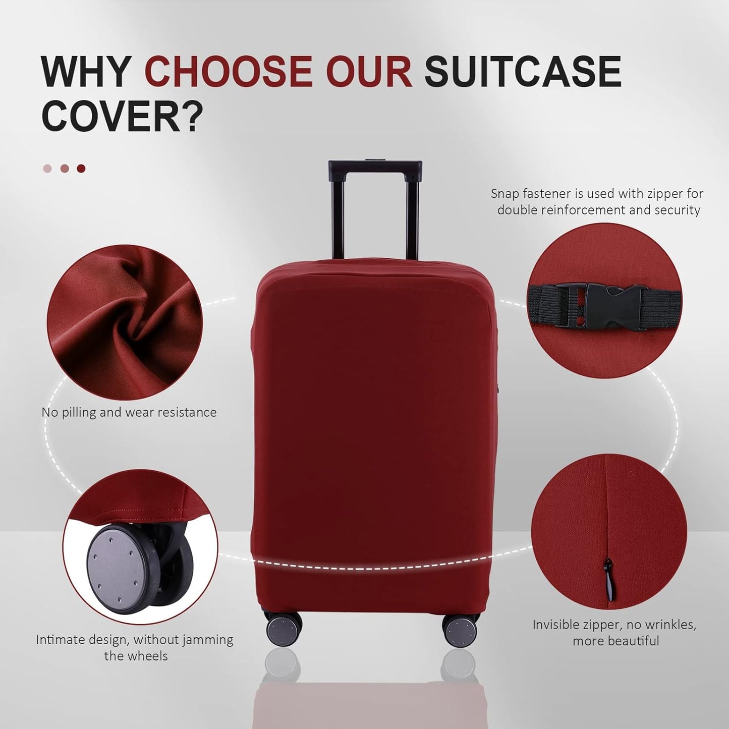 Travel Luggage Cover Suitcase Protector Scratch-Resistant Fit 19-31 Inch Suitcase, Not Included Suitcase (Claret, 3XL(32-33inch))