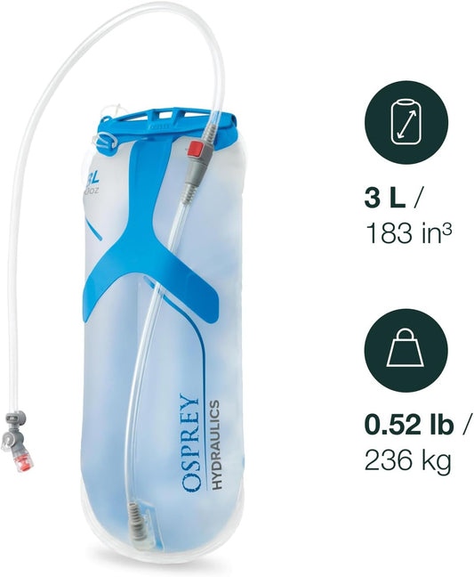 Osprey Hydraulics 3L Backpack Water Reservoir with Bite Valve - BPA-Free, Leakproof Hydration Bladder with QuickConnect and Slide-Seal - Compatible with Most Hiking and Biking Packs, Clear