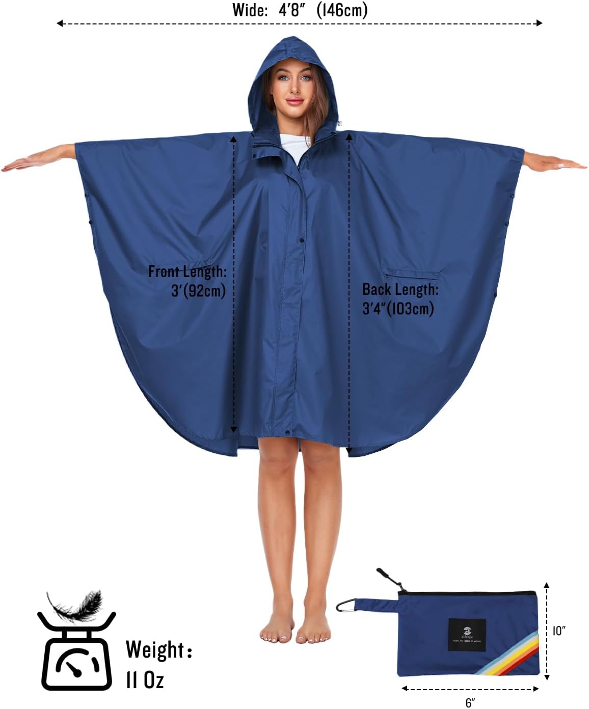 SaphiRose Unisex Rain Poncho Hooded Waterproof Raincoat for Adults Women