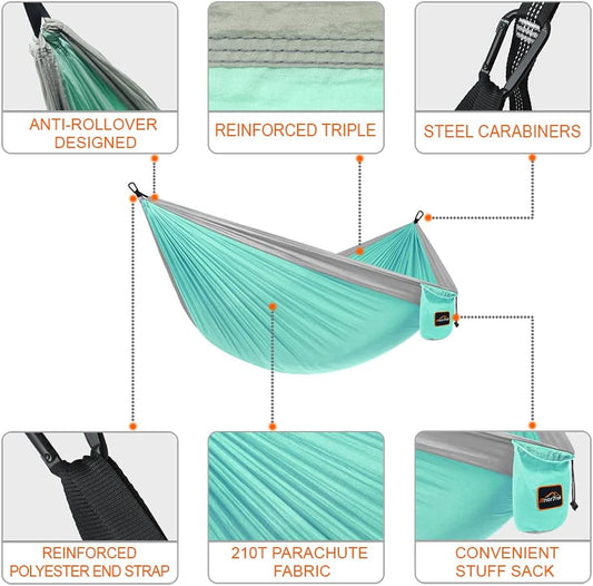 Camping Hammock, Super Lightweight Portable Parachute Hammock with Two Tree Straps Single or Double Nylon Travel Tree Hammocks for Camping Backpacking Hiking