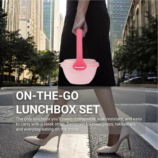 kūpaa Bowl & Carrier Duet – Microwave Safe Silicone Lunch Box For Adults– Collapsible, Leakproof, Food-Grade, Reusable To-Go Container (Rose Quartz)