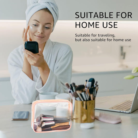 4Pcs Crystal Clear PVC Travel Toiletry Bag Kit for Women Men, Waterproof Vinyl Packing Organizer Storage Bags with Zipper Handle Straps, Cosmetic Pouch Carry on Airport Airline Compliant Bag Handbag