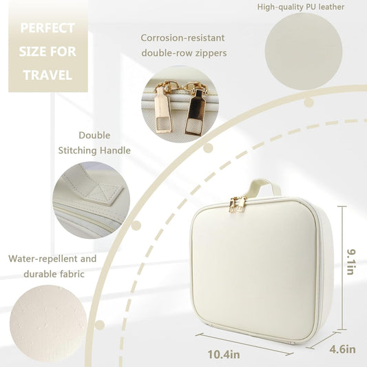 Travel Makeup Bag for Makeup Artists Large Makeup Case,with Mirror 3 Color Setting and Detachable 10x Magnifying Mirror Travel Makeup Bag,Portable Storage and Adjustable Dividers(white)