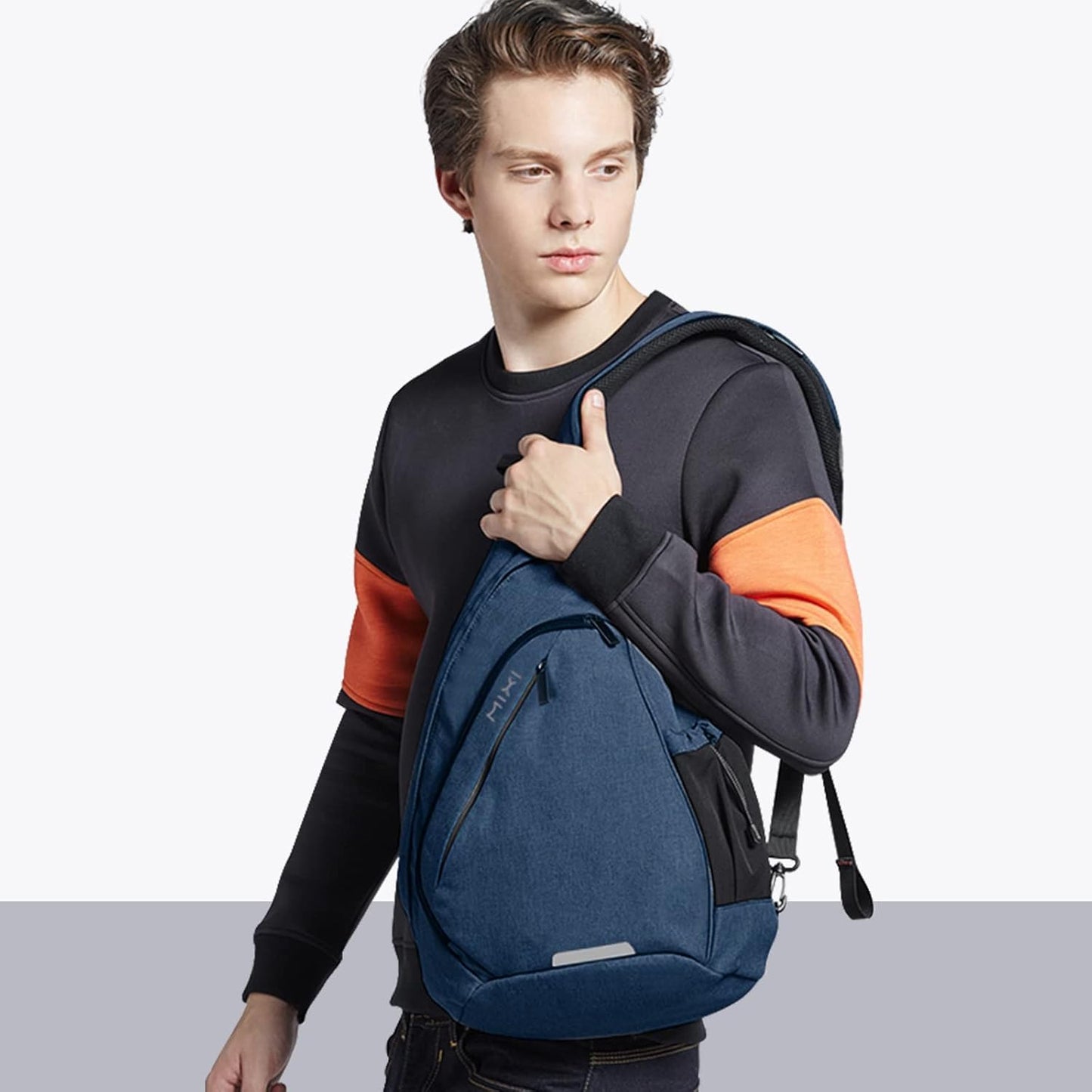 mixi Sling Bag Men Backpack Unisex One Shoulder Bag Hiking Travel Backpack Crossbody with USB Port for Men Women Versatile Casual Daypack-19 inch,Dark Blue