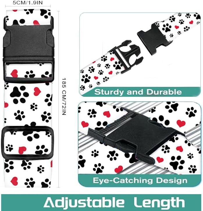 Luggage Straps for Suitcases Travel Belt Accessories, Cute Suitcase Strap, Adjustable Luggage Belt Strap, Heavy Duty with Quick-Release Buckle Luggage Strap Cute Dog Paws